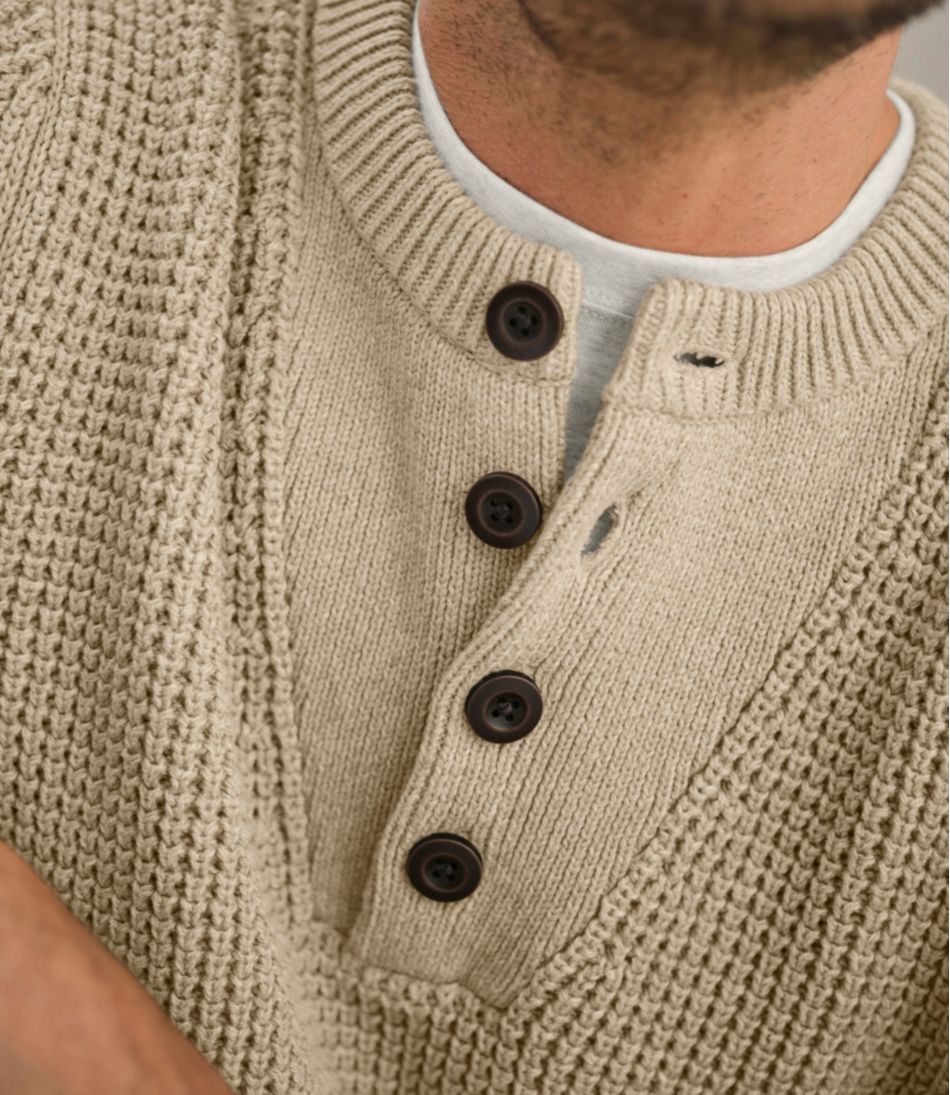 Men's Organic Cotton Waffle Sweater, Henley