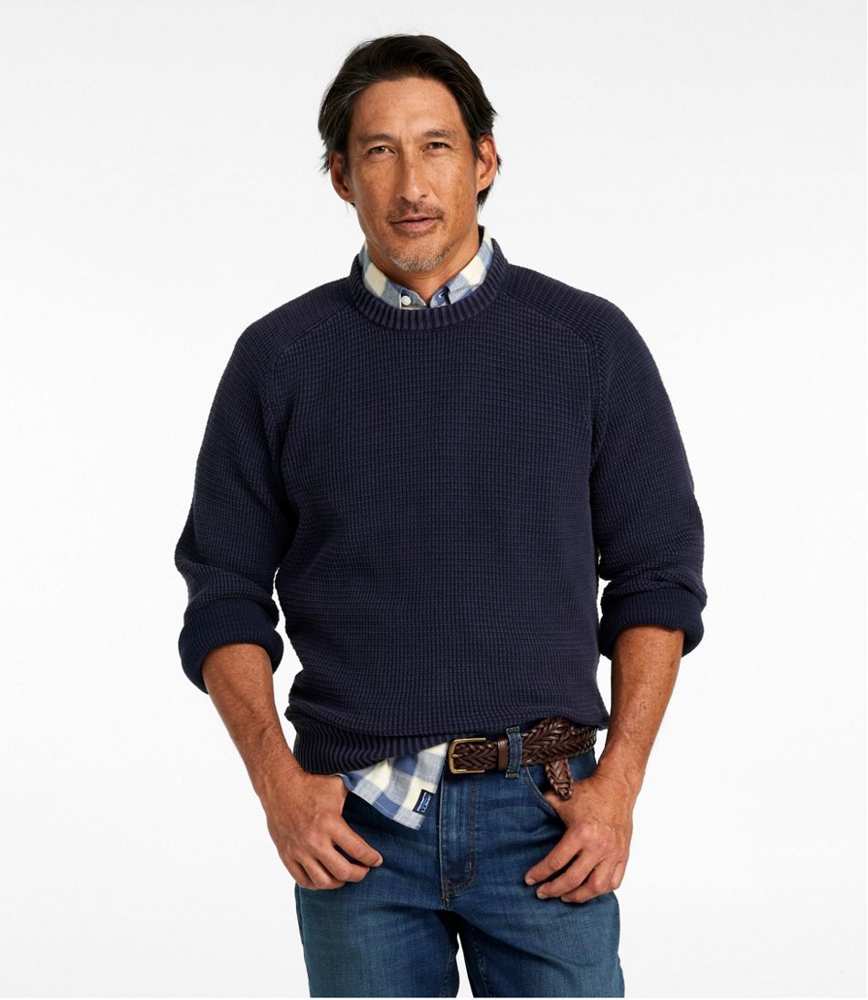 Men's Sunwashed Textured Cotton Sweater, Crewneck
