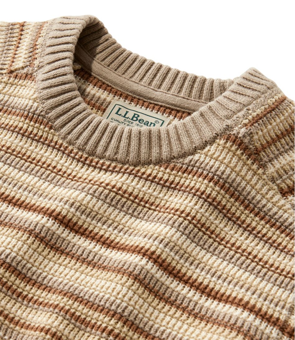 Men's Sunwashed Textured Cotton Sweater, Crewneck, Stripe