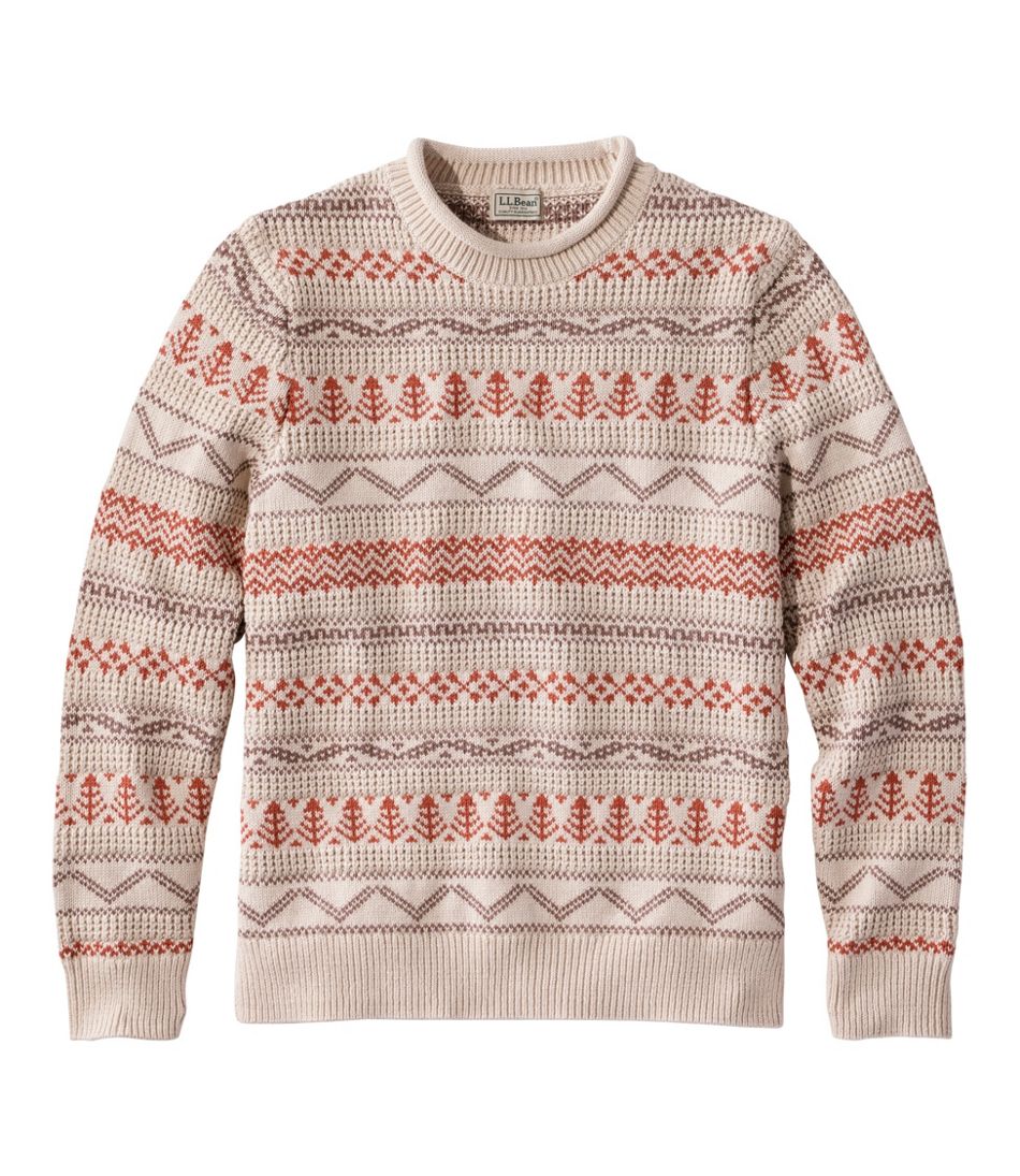 Men's Organic Cotton Waffle Sweater, Crewneck, Fair Isle