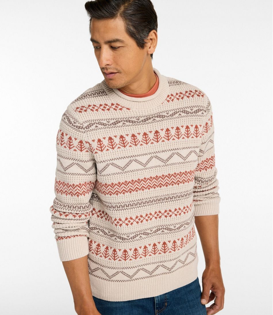 Men's Organic Cotton Waffle Sweater, Crewneck, Fair Isle