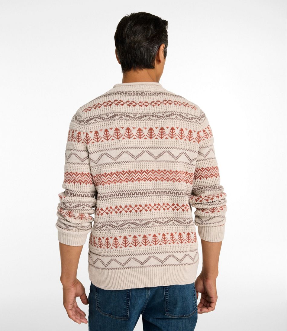 Men's Organic Cotton Waffle Sweater, Crewneck, Fair Isle