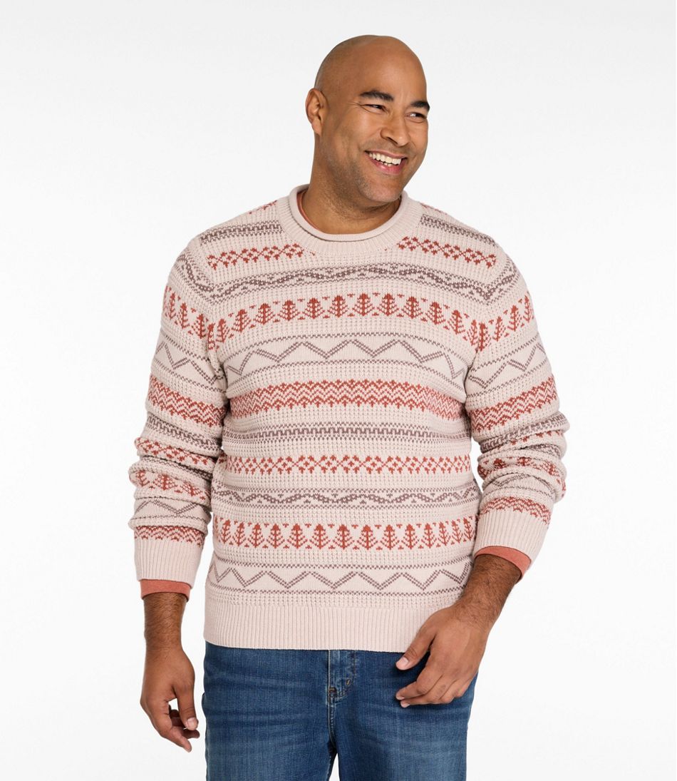 Men's Organic Cotton Waffle Sweater, Crewneck, Fair Isle