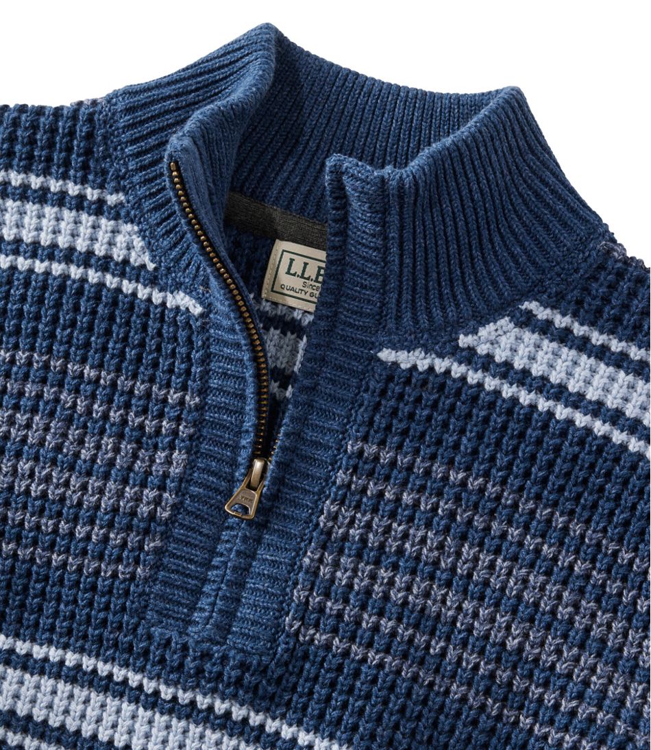 Men's Organic Cotton Waffle Sweater, Quarter Zip, Stripe