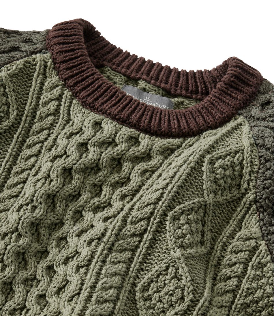 Men's Signature Cotton Fisherman Sweater, Crewneck, Colorblock