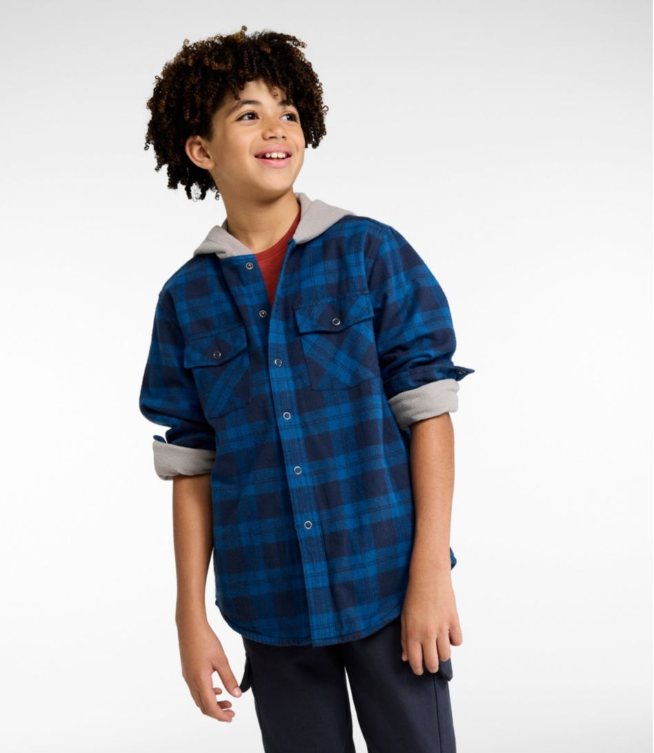 Kids' Fleece-Lined Flannel Shirt, Hooded Plaid