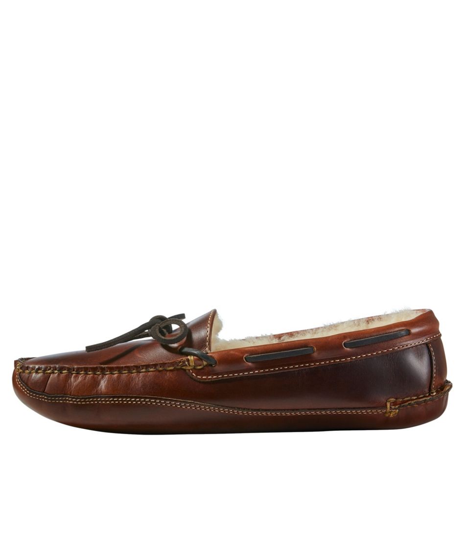 Men's Leather Double-Sole Slippers, Shearling-Lined