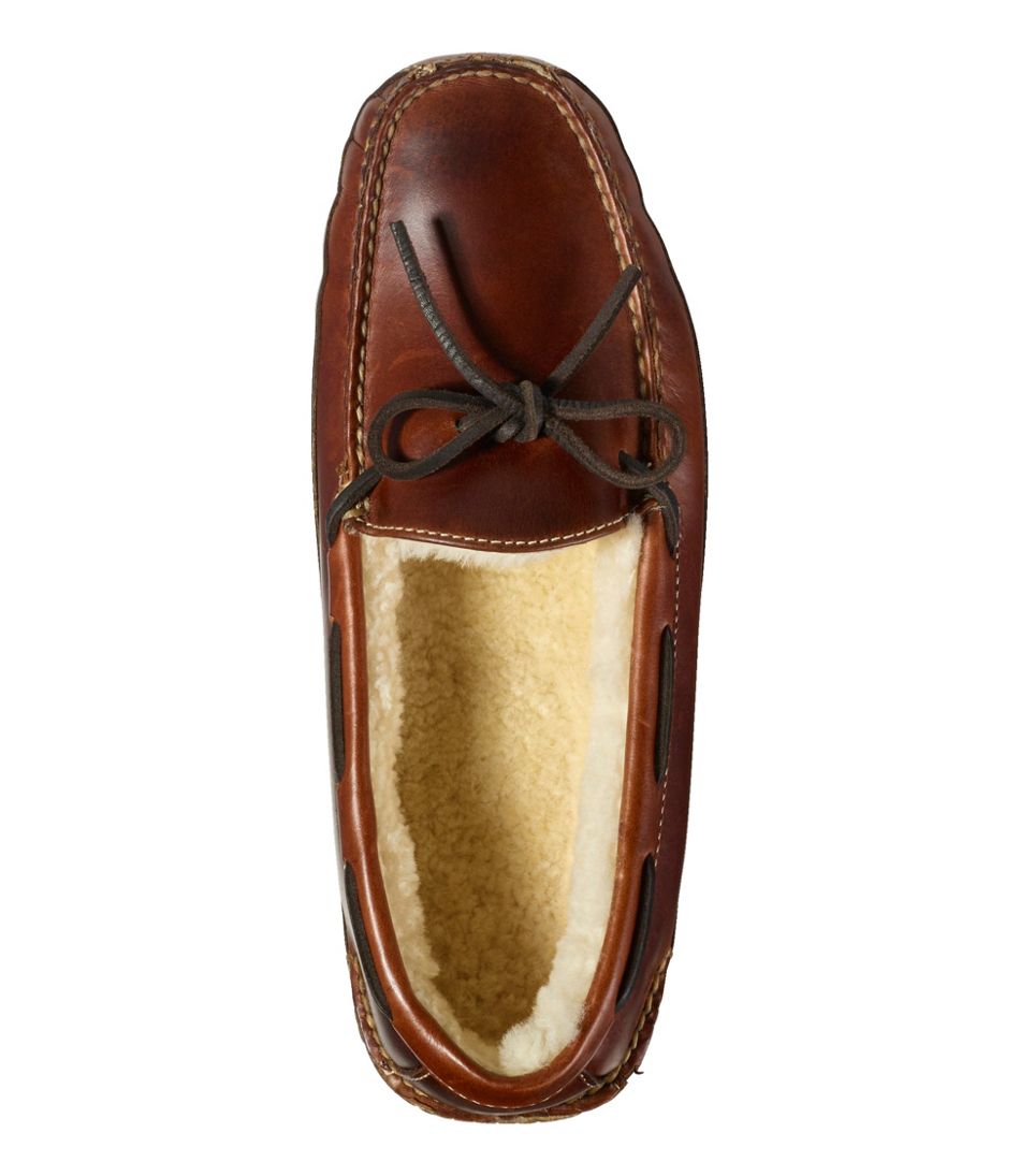 Men's Leather Double-Sole Slippers, Shearling-Lined