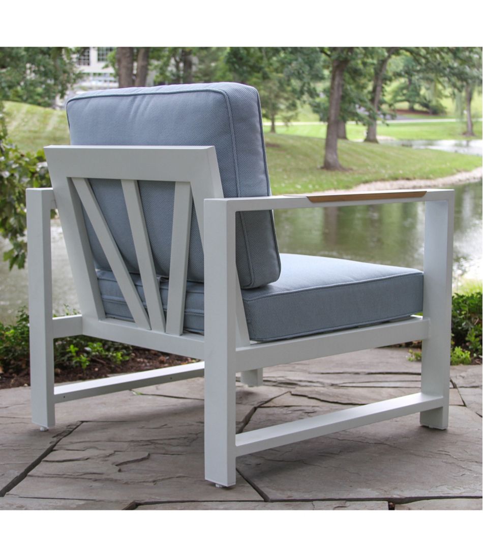 White Aluminum Deep Seating Armchair with Blue Cushions, Set of Two