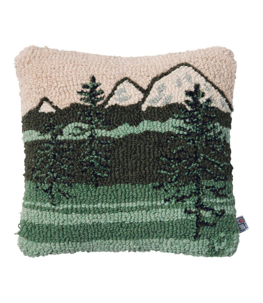 Wool Hooked Throw Pillow, Mountains, 14" x 14"